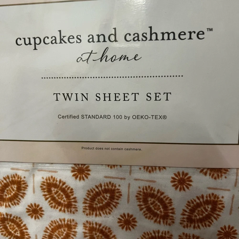 Cupcakes & Cashmere Burnt Orange Abstract Patterned Twin Sheet Set NWT